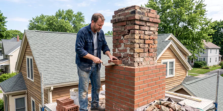 Old and Crumbling Brick Chimney Rebuild Howell