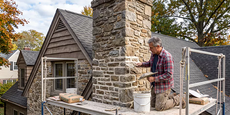 Tuckpointing Stone Chimney Howell