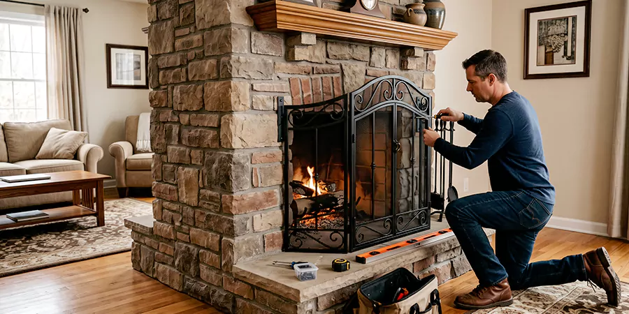 Custom and Decorative Fireplace Screen Installation Howell